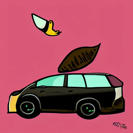 Image similar to a bird dropping a turd on a car, digital art