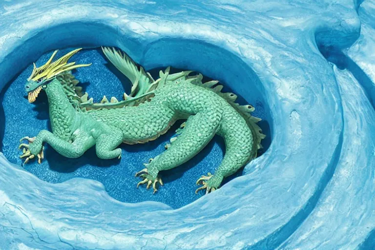 Prompt: photograph of a dragon emerging from a pool of blue slime