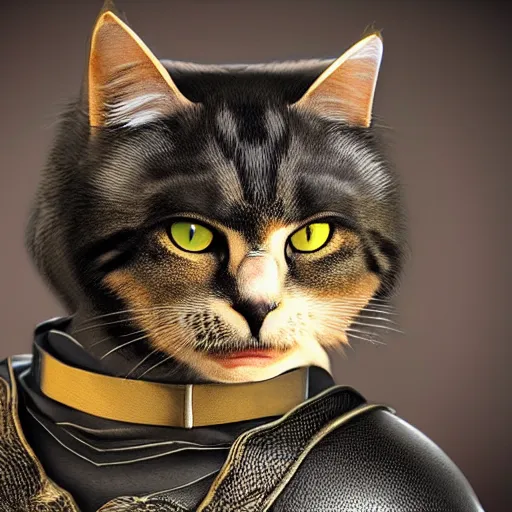 Image similar to Cat Ninja realistic 4k athmospheric ultra HD very fluffy with plate armor