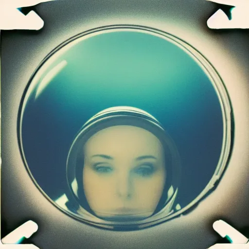 Prompt: polaroid of a reflection, optical illusion, astronaut