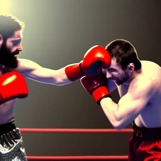 Image similar to Jesus fighting a demon in a boxing ring, photorealistic, 4K