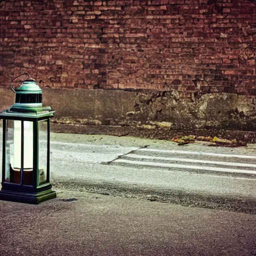 Image similar to lonely old lantern on empty modern street near the old car with light on