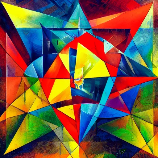 Prompt: a painting of a star of david, a cubist painting by Android Jones, cgsociety, geometric abstract art, cubism, angular, tesseract