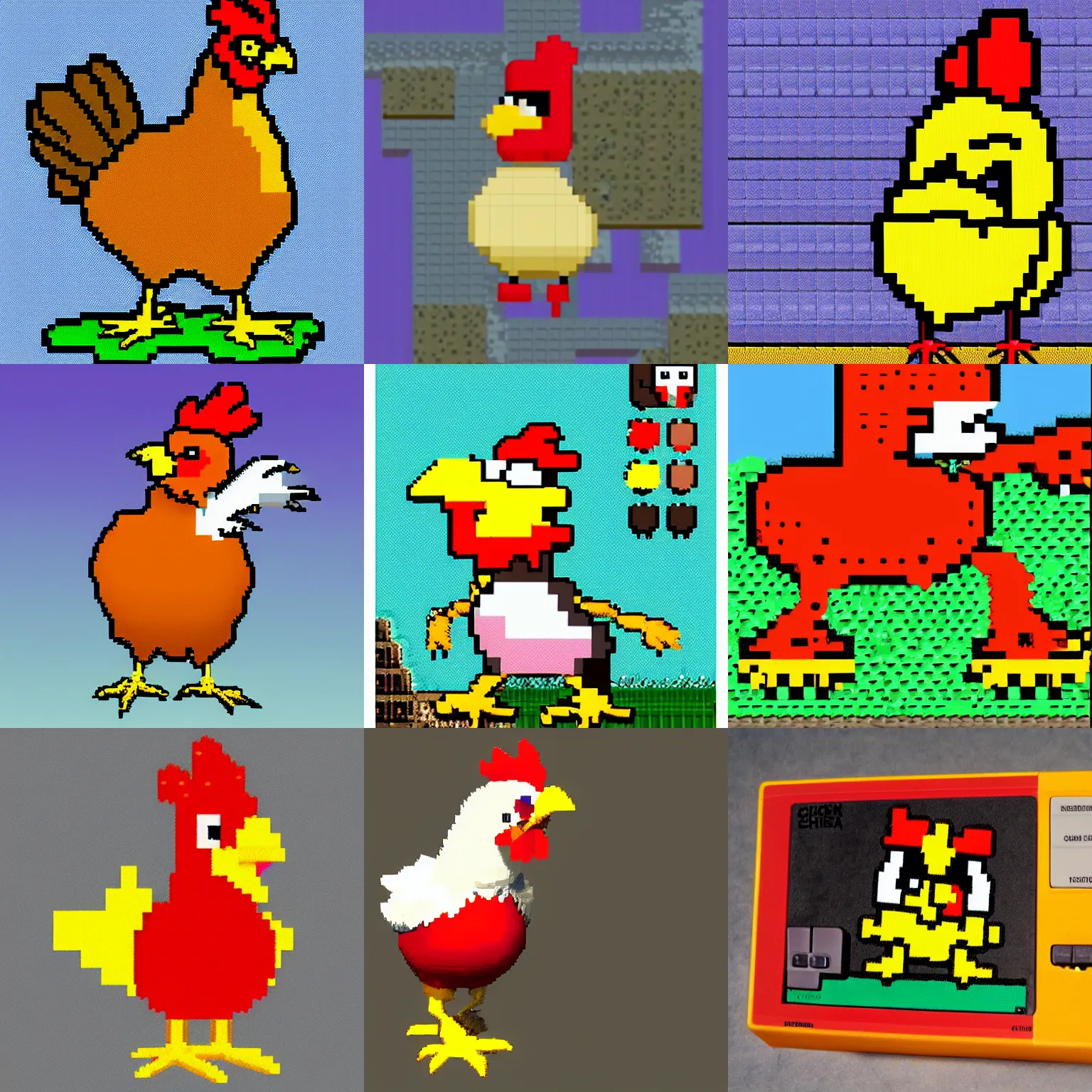 Prompt: A chicken sprite from a NES game