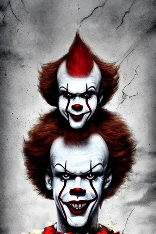 Image similar to ' drew carrey as pennywise, it 2 0 1 7, andy muschietti. poster, movie poster, sharp, coherent, clean, artistic, award winning poster!!!!!!!