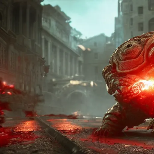 Image similar to Venusaur in gears of war, splash art, movie still, detailed face, photorealistic facial features, cinematic lighting, dramatic, octane render, long lens, shallow depth of field, bokeh, anamorphic lens flare, 8k, hyper detailed, 35mm film grain