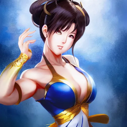 Image similar to A beautiful semi realistic anime portrait of Chun li, by Stanley Artgerm Lau, WLOP, Ross Tran, James Jean, Andrei Riabovitchev, Marc Simonetti, and Sakimichan, Hyung Tae Kim, trending on artstation H- 768