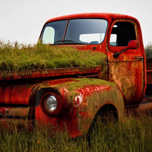 Prompt: Rusty truck, open field, 8k, photography