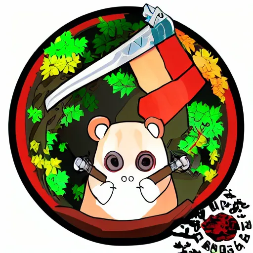 Image similar to japanese hamster samurai. with katana. anime art. deep fried sacura forest