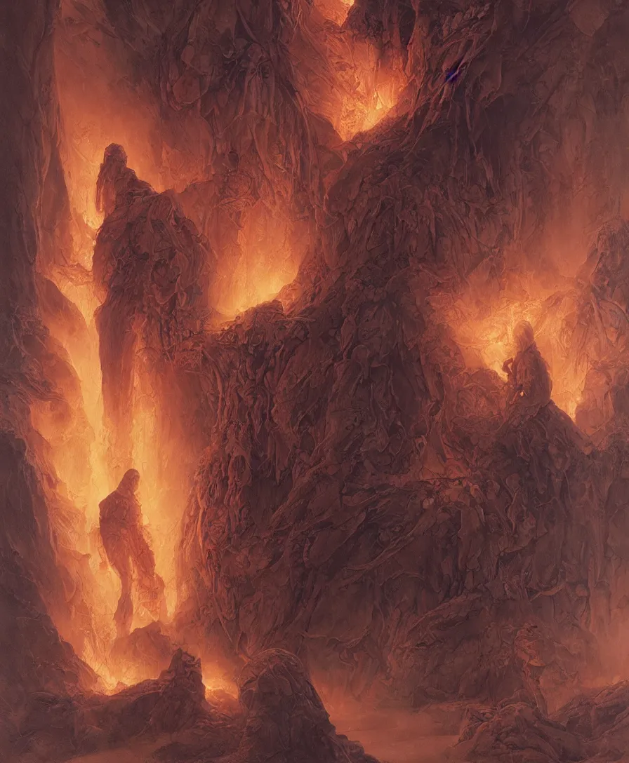 Image similar to the discovery of fire by Wayne Barlowe and Yoan Lossel