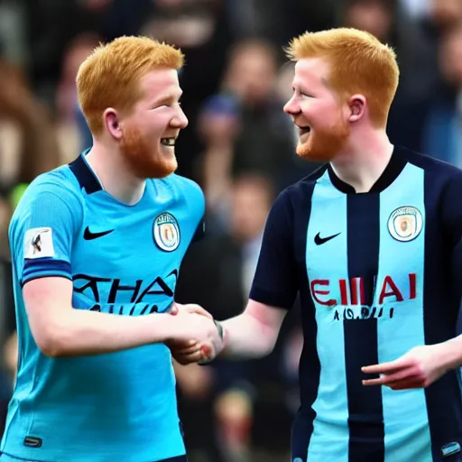 Image similar to cctv footage of kevin de bruyne shaking hands with harry kane,