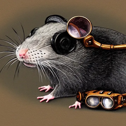Prompt: a rat with steampunk googles, by Dan Witz