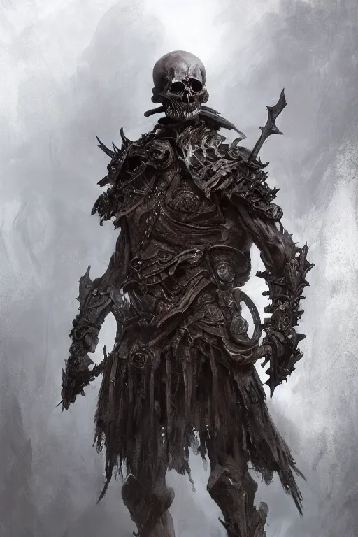 Image similar to skeleton warrior, dark, intricate, highly detailed, epic, digital painting, artstation, concept art, digital illustration by Ruan Jia and Mandy Jurgens and Wayne Barlowe and Greg Rutkowski and Zdislav Bekinski