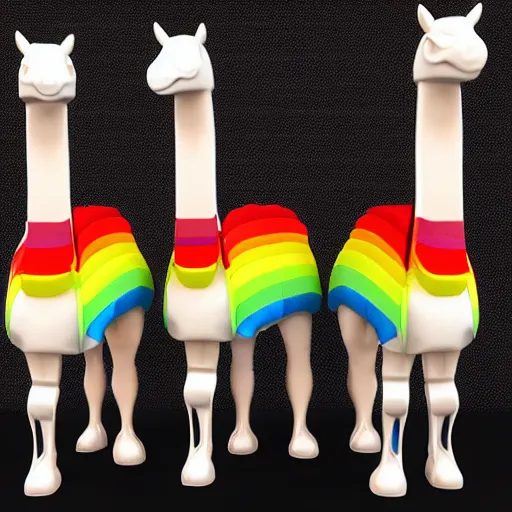 Image similar to 3 rainbow llamas standing around a crt monitor, render,