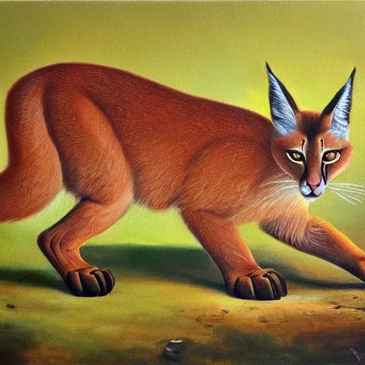 Image similar to cute caracal, oil painting by Raphael Santi