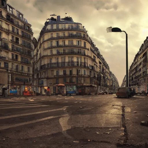 Prompt: post apocalyptic paris,ultra wide, octane render, cinematic, hyper realistic,