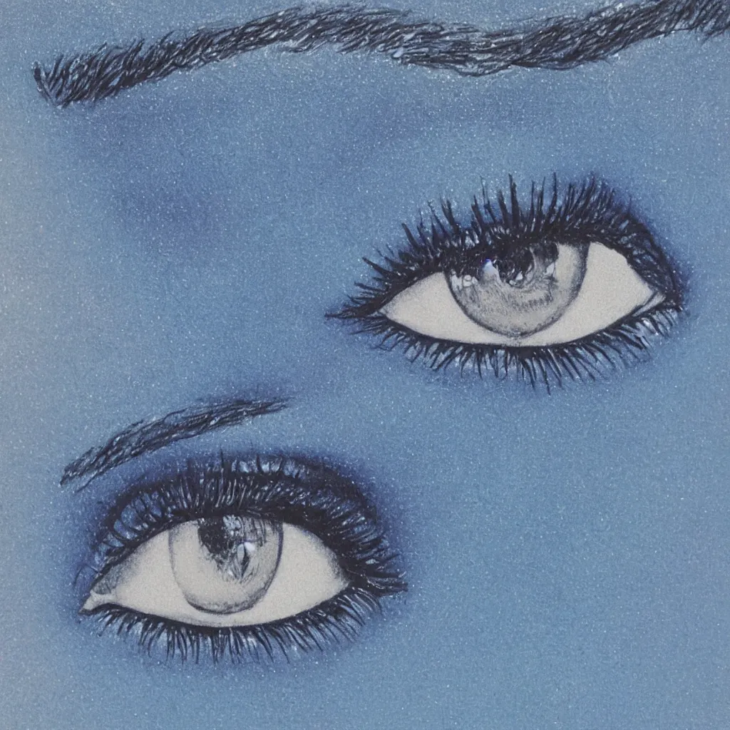 Image similar to 1 9 8 0 s professional airbrush illustration of eyes and crystals on a blue background