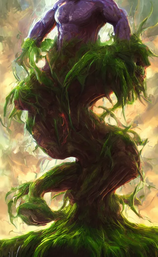 Prompt: shaq as a tree, sonic, oil painting, fantasy concept art, trending on art station, stunning visuals, creative, cinematic, ultra detailed