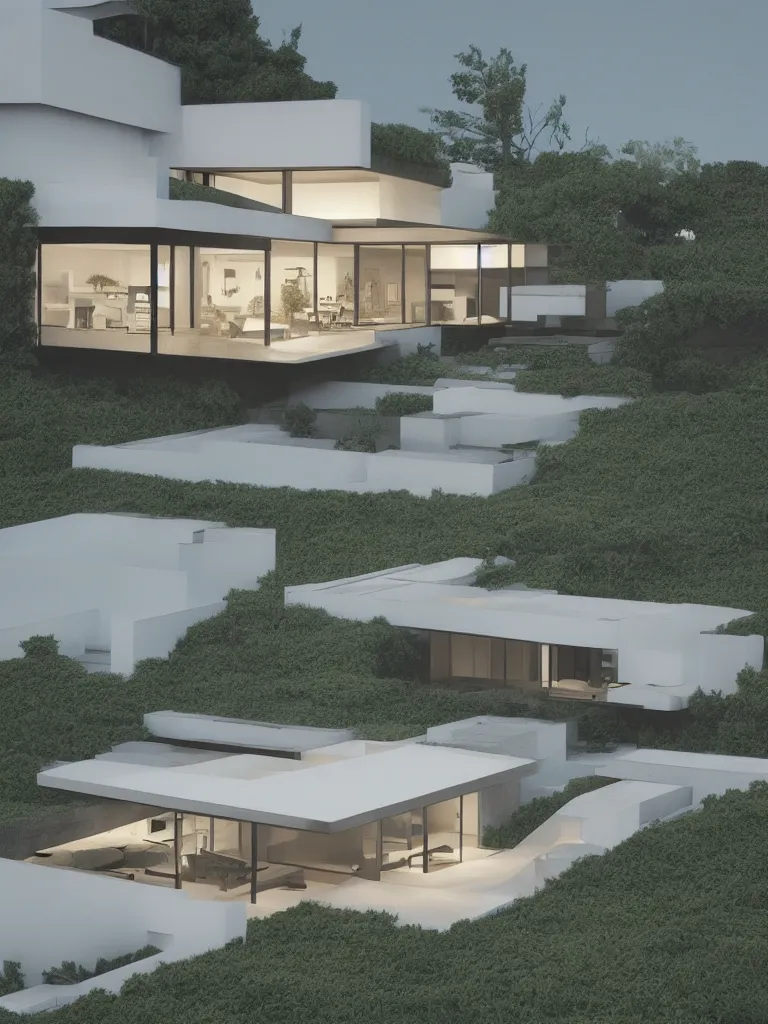Image similar to “A mid-century stahl house by Pierre Koenig, trending on artstation, octane render, cgsociety, digital art”