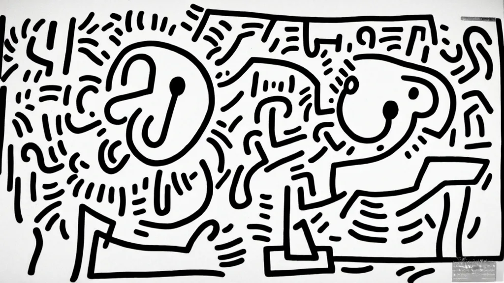 Prompt: A decent young girl portrait by Keith Haring.