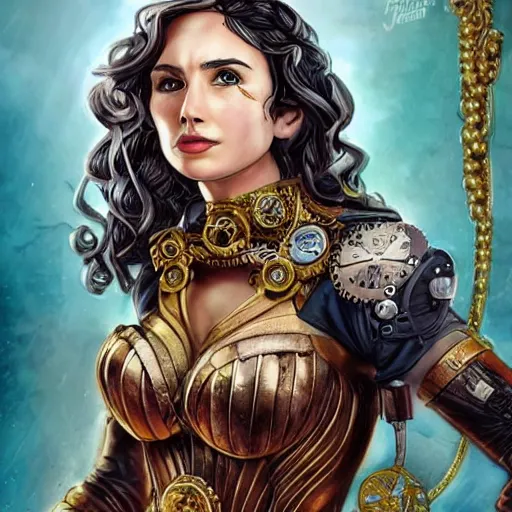 Image similar to extremely detailed steampunk gal gadot, lilia alvarado