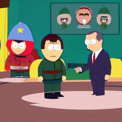 Prompt: zelensky and erdogan as southpark characters, tv interview