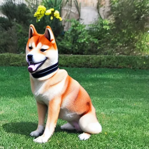 Prompt: A Shiba Inu dog wearing a military helmet