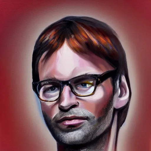 Prompt: jeffrey dahmer using gucci inmate clothes in catwalk court, oil painting, ultradetailed, digital painting, ultradetailed, perfect face, jeffrey dahmer face