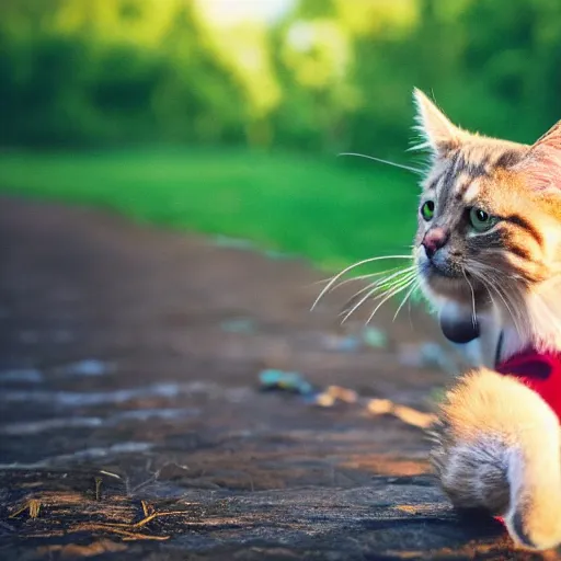 Prompt: nature photography of cat mixed with dog, award winning photography