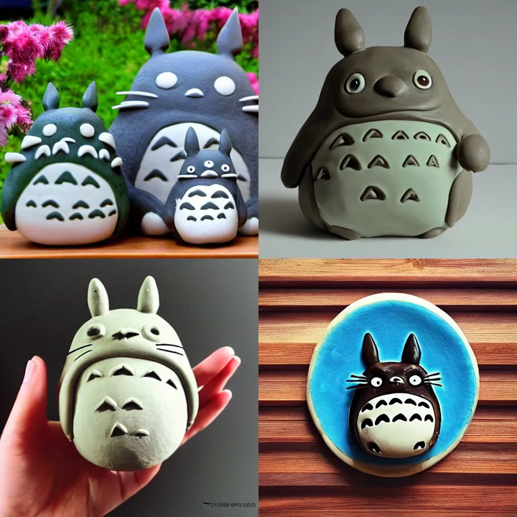 Prompt: “Totoro, clay, pottery, sculpture”