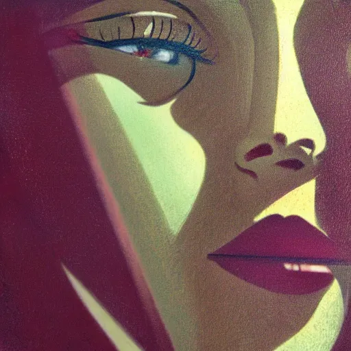 Prompt: detailed face of a woman, clockwork, moment, tectonic sky, skydome, bullet train, turbines, utopian, tech noir, wet reflections, prism, atmospheric, ambient, pj crook, syd mead, livia prima, emma uber, edward hopper