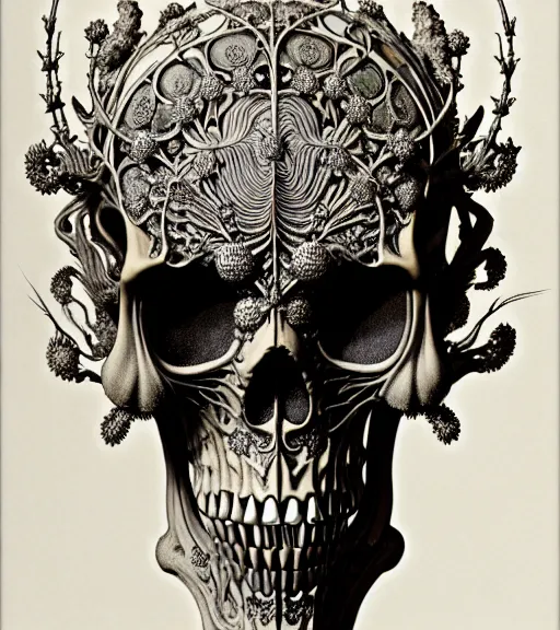 Image similar to art forms of nature by ernst haeckel, memento mori by arthur rackham, ornate antique porcelain beautiful skull mask, ultrasharp, photorealistic, hyperdetailed, octane render, polished, art nouveau, neo - gothic, gothic, intricate ornamental organic filigree, art nouveau botanicals, art forms of nature by ernst haeckel, horizontal symmetry, symbolist, visionary