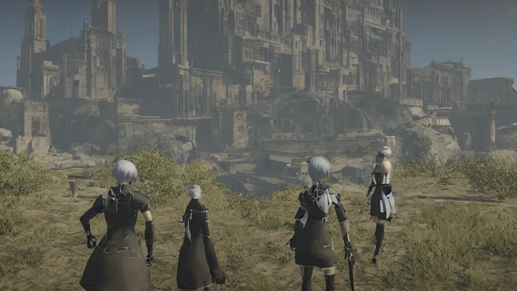 Prompt: Screenshot from Nier Automata, beautiful landscape in Marseille, France