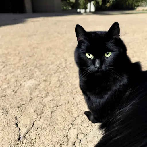 Prompt: Master Zorro, a long haired black cat, looking over his domain of peasants