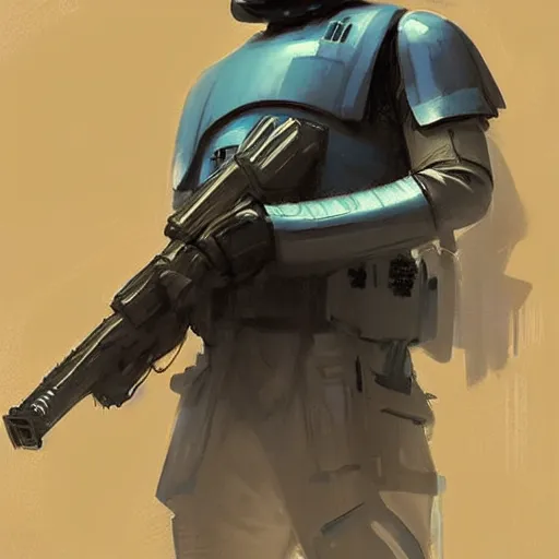 Prompt: star wars concept art by greg rutkowski, soldier wearing a blue and black tactical gear, digital painting, artstation, concept art, smooth, sharp foccus ilustration, artstation hq