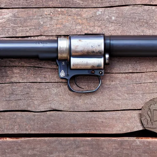 Prompt: eighteen barrel revolver, steel, photo, nikon, 3 0 mm