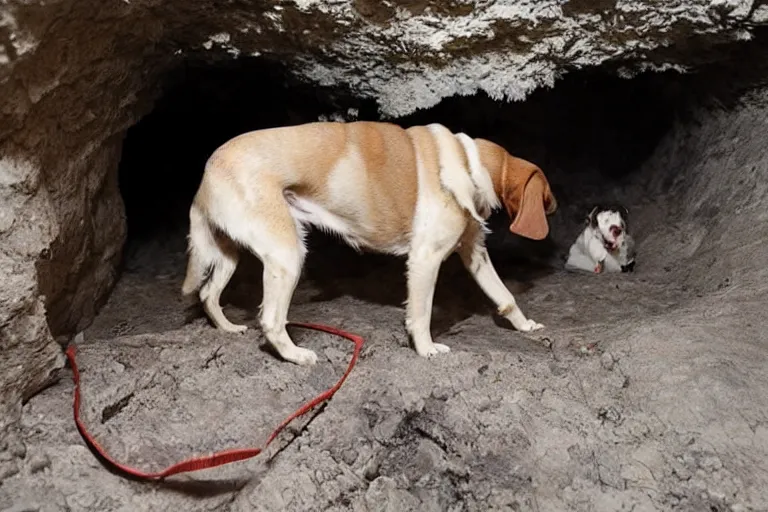 Prompt: dog rescued after 2 months in a cave