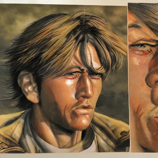 Image similar to detailed details photorealistic kawachi tesshou from the front of armament in the style of bob peak and alex ross, gouache and wash paints color, detailed details facial and body and human and environments and proportionate, detailed 5 k details.