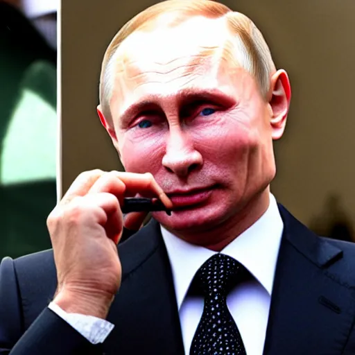 Image similar to Putin with Gollum face smokes cigarette