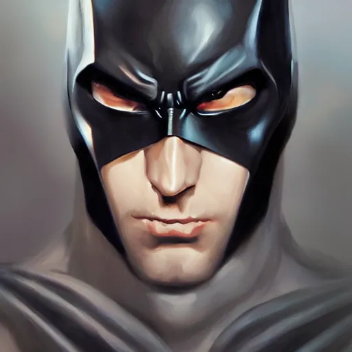 Image similar to batman, oil painting, artgerm, portrait, highly detailed, artstation