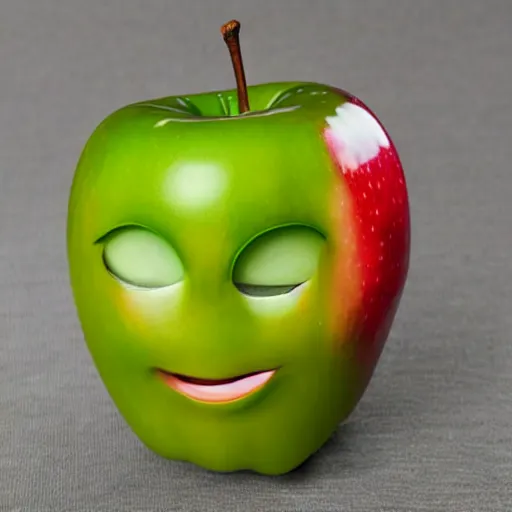 Prompt: human face on apple crying