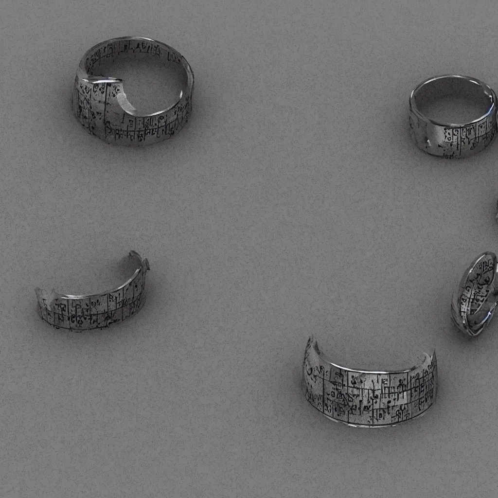 Image similar to the ring from lord if the rings with an imprinted ruler, cm scale imprinted on the inside of the ring, one ring to rule them all, highly detailed, 8 k, trending on artstation, mystic, rpg artwork