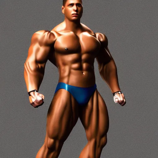 Image similar to a realistic detailed photo of a bodybuilder who is also a male android Chris Redfield, shiny skin, posing robotically, blank stare