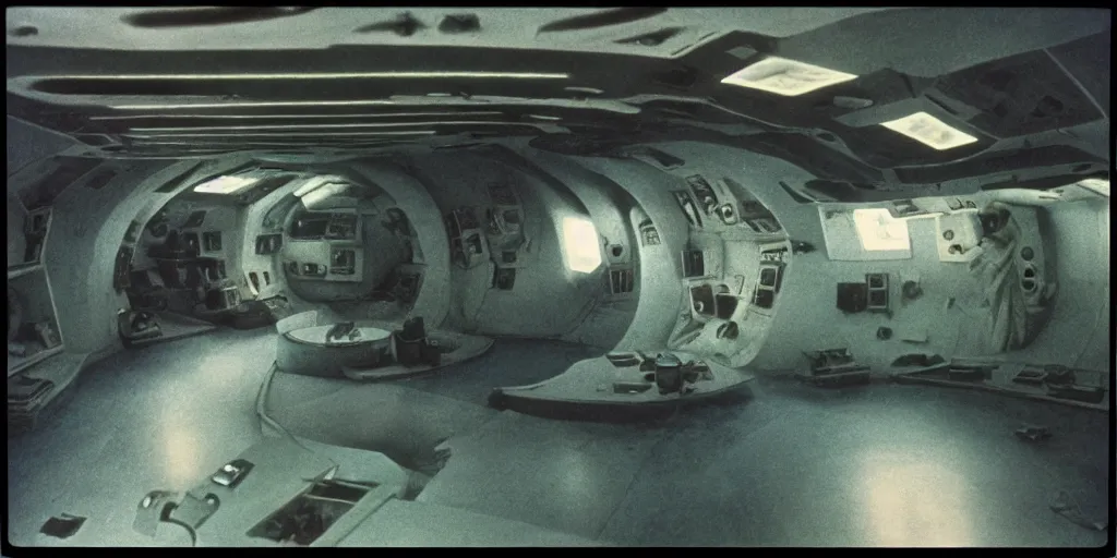 Prompt: detailed medium format photo, polaroid still from tarkovsky movie, interior of a 1 9 7 0's sci - fi film spaceship, haze, high production value, intricate details, 8 k resolution, hyperrealistic, hdr, photorealistic, high definition, tehnicolor, award - winning photography, masterpiece, amazing colors