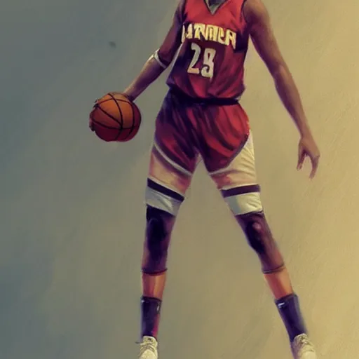 Image similar to painting of an woman basketball player, greg rutkowski, cg worker artstation