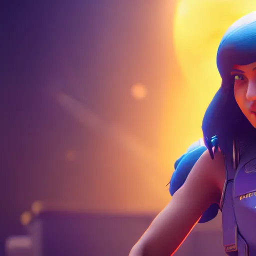 Prompt: a young girl with the appearance of pharah from overwatch, design, octane render, 4 k, ingame shot