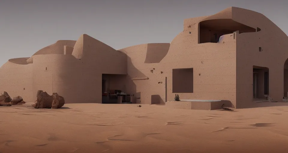 Image similar to contemporary house in the sahara desert, greg rutkowski, 4 k, matte painting, concept art, artstation