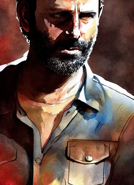 Prompt: portrait, Rick Grimes from The Walking Dead in the South Park universe, watercolor, dramatic lighting, cinematic, establishing shot, extremely high detail, foto realistic, cinematic lighting, digital art, vector, by Yoshitaka Amano, Ruan Jia, Kentaro Miura, Artgerm, post processed, concept art, artstation, matte painting, style by eddie mendoza, raphael lacoste, alex ross