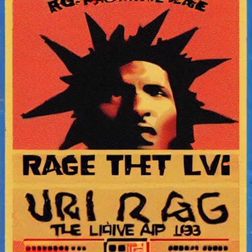 Image similar to Rage Against the Machine, live 1993, live at Lollapalooza, Tom Morello, Zack de la Rocha, VHS quality