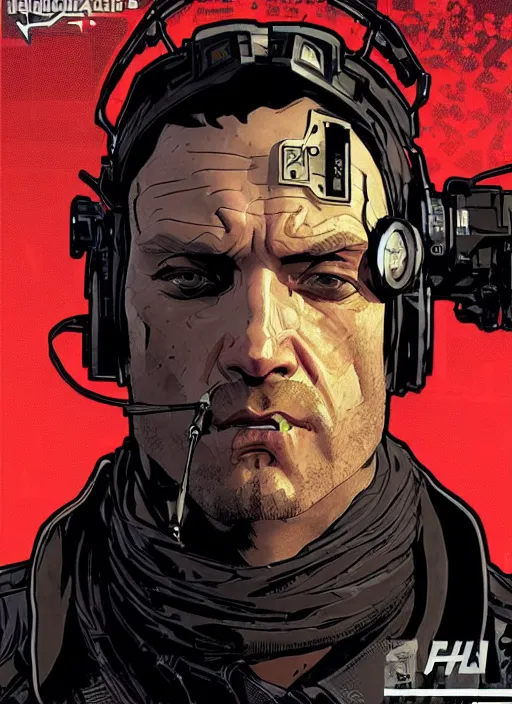 Image similar to cyberpunk blackops spy. vernon. stealth tech. portrait by ashley wood and alphonse mucha and laurie greasley and josan gonzalez and james gurney. spliner cell, apex legends, rb 6 s, hl 2, d & d, cyberpunk 2 0 7 7. realistic face. dystopian setting.